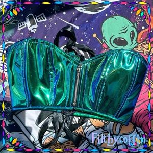 Iridescent holographic corset bustier steel boned y2k corset gaultier fetish 90s